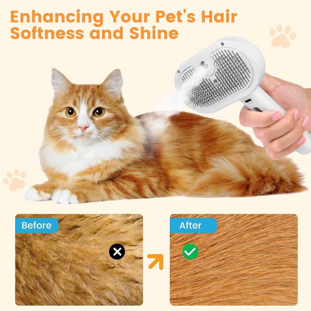 Self Cleaning Pet Steam Brush for Indoor Cats & Dogs Shedding & Grooming | Pet Spray Hair Removal Comb for Short & Long Haired Animals, Skin-Friendly & Rechargeable Cat Hair Brush with Release Button