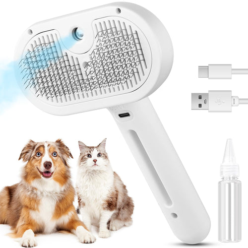 Self Cleaning Pet Steam Brush for Indoor Cats & Dogs Shedding & Grooming | Pet Spray Hair Removal Comb for Short & Long Haired Animals, Skin-Friendly & Rechargeable Cat Hair Brush with Release Button
