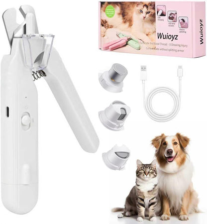 2-In-1 Dog Nail Grinder &Dog Nail Clippers with Light，Cat Nail Clippers ，Ultra-Quiet, USB Rechargeable, Multiple Grinding Methods, and Splash Guard for Large Medium Small Dogs Cats Pets(White)