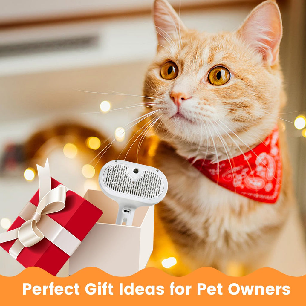 Self Cleaning Pet Steam Brush for Indoor Cats & Dogs Shedding & Grooming | Pet Spray Hair Removal Comb for Short & Long Haired Animals, Skin-Friendly & Rechargeable Cat Hair Brush with Release Button