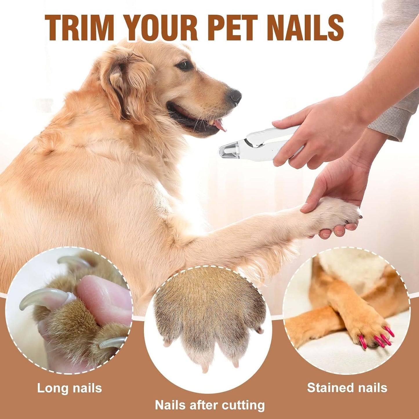 2-In-1 Dog Nail Grinder &Dog Nail Clippers with Light，Cat Nail Clippers ，Ultra-Quiet, USB Rechargeable, Multiple Grinding Methods, and Splash Guard for Large Medium Small Dogs Cats Pets(White)