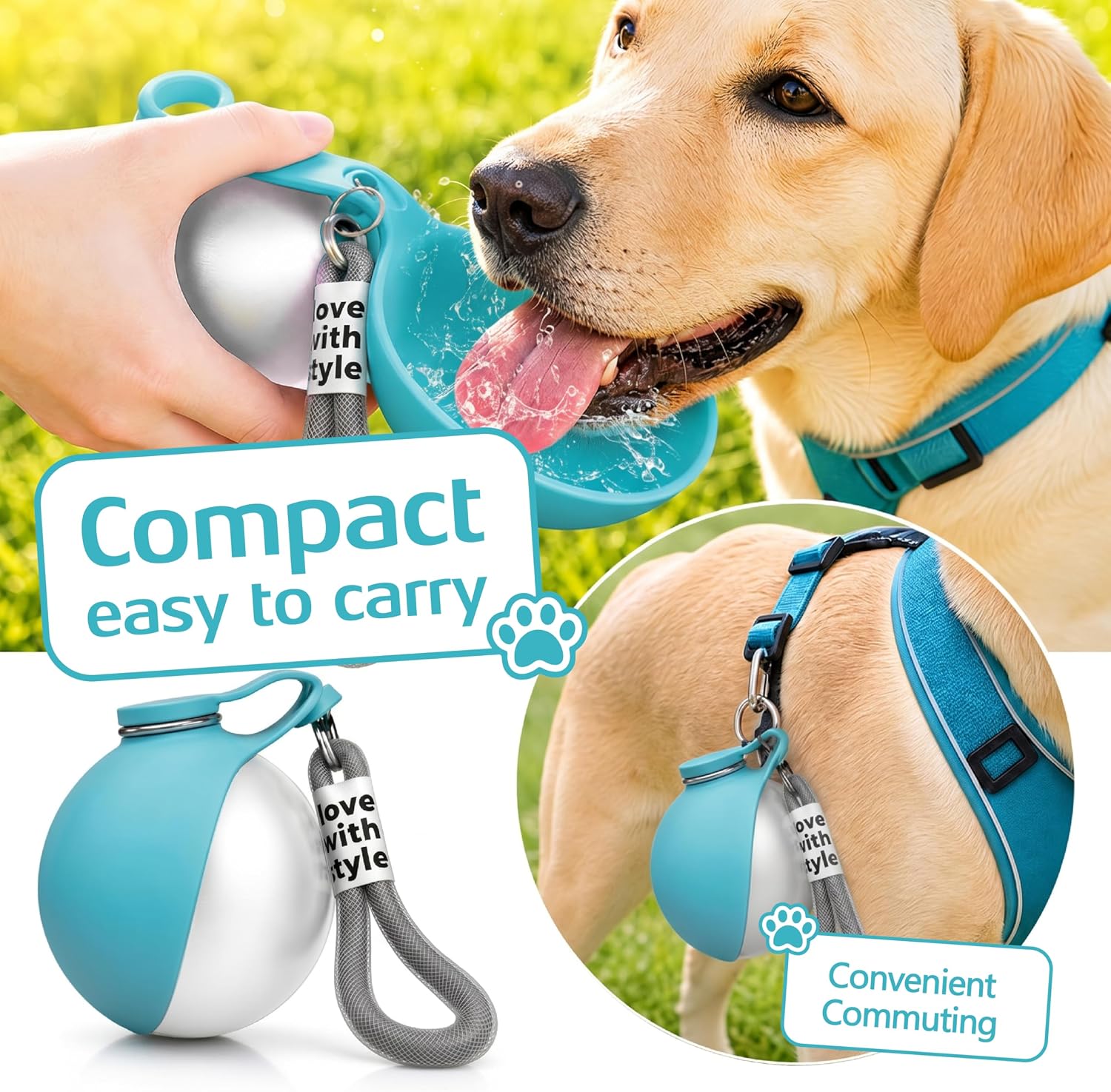 Portable Dog Water Bottle for Walking,10Oz Stainless Steel Pet Water Dispenser with Foldable Silicone Bowl,Leak-Proof Puppy Water Bottle for Small Dogs,Cats,Hiking,Travel Outdoor Use（Blue）