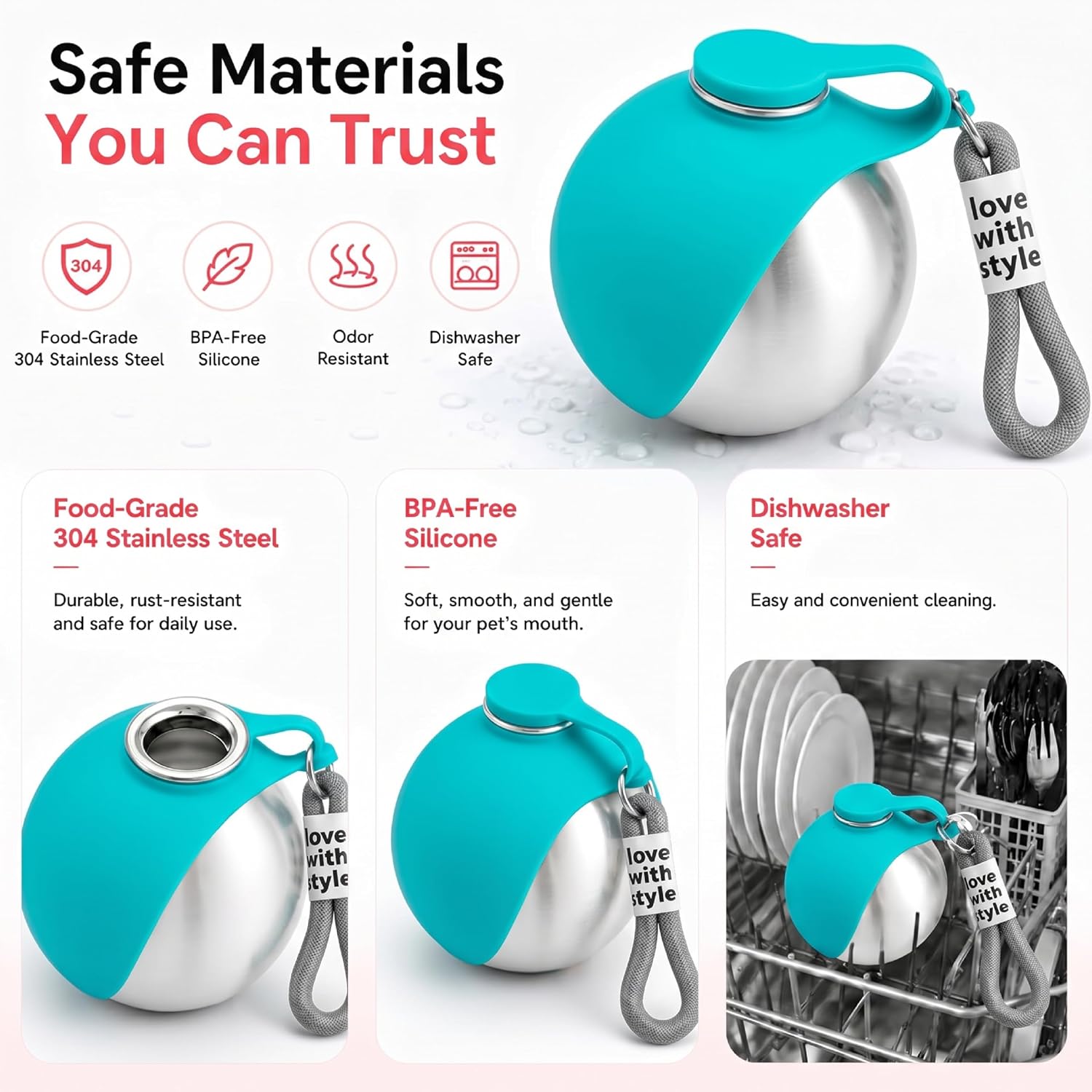 Portable Dog Water Bottle for Walking,10Oz Stainless Steel Pet Water Dispenser with Foldable Silicone Bowl,Leak-Proof Puppy Water Bottle for Small Dogs,Cats,Hiking,Travel Outdoor Use（Blue）