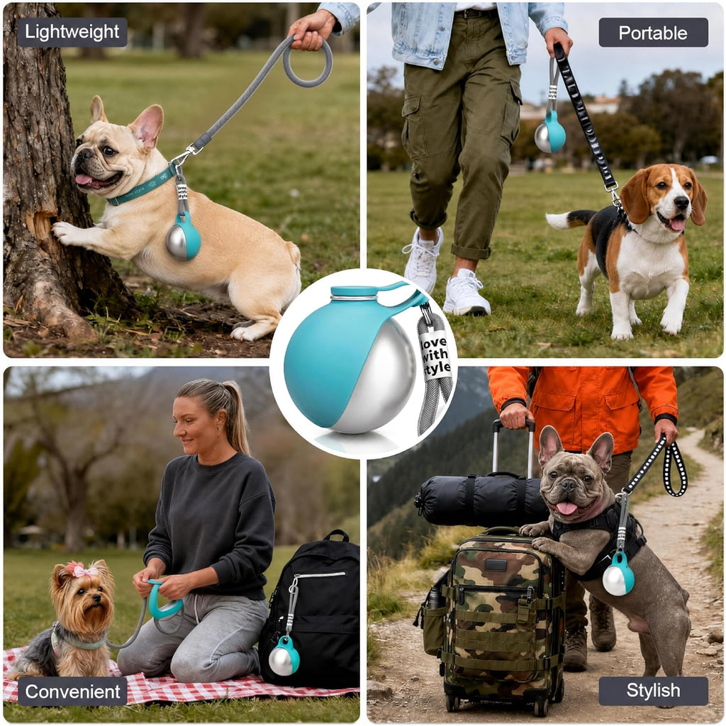 Portable Dog Water Bottle for Walking,10Oz Stainless Steel Pet Water Dispenser with Foldable Silicone Bowl,Leak-Proof Puppy Water Bottle for Small Dogs,Cats,Hiking,Travel Outdoor Use（Blue）