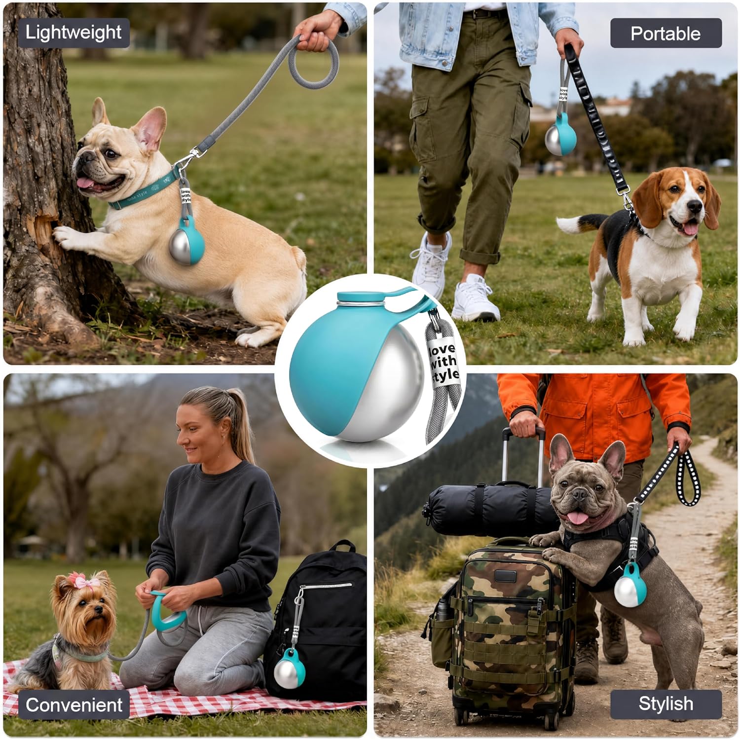 Portable Dog Water Bottle for Walking,10Oz Stainless Steel Pet Water Dispenser with Foldable Silicone Bowl,Leak-Proof Puppy Water Bottle for Small Dogs,Cats,Hiking,Travel Outdoor Use（Blue）