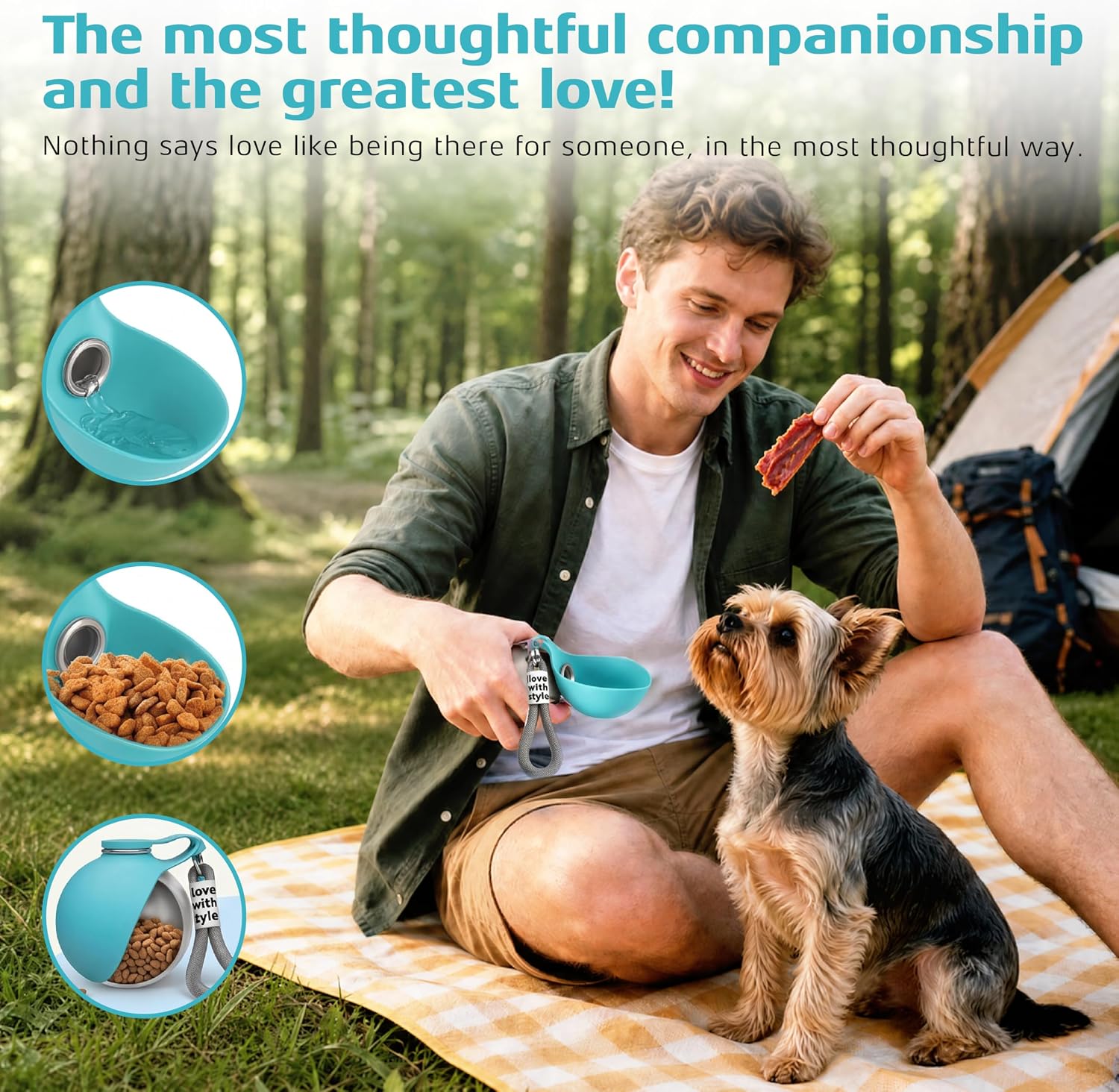 Portable Dog Water Bottle for Walking,10Oz Stainless Steel Pet Water Dispenser with Foldable Silicone Bowl,Leak-Proof Puppy Water Bottle for Small Dogs,Cats,Hiking,Travel Outdoor Use（Blue）